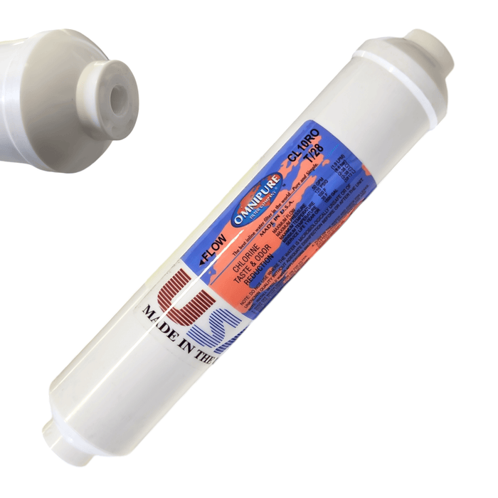 Omnipure CL10ROT28-A GAC Inline Filter, Carbon GAC - 10 x 2 1/8"NPT GAC| Chlorine |1/8" Female FPT Omnipure 1 Pack