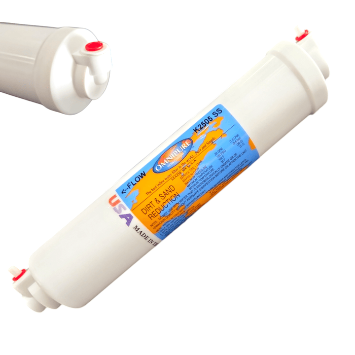 Omnipure K2505-SS Dirt & Sand Reduction 10"x 2" for 1/4" QC elbow Dirt & Sand Removal 1/4" Quick Connect Omnipure 1 Pack