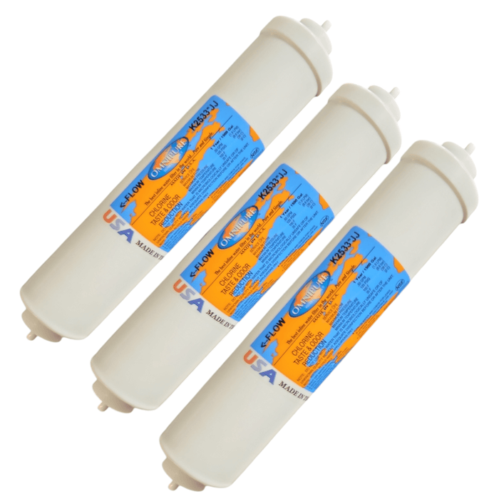Omnipure K2533-JJ Inline GAC 10" x 2" Postfilter 1/4" Tube GAC|Chlorine & Taste Removal 1/4" Quick Connect Omnipure 3 Pack