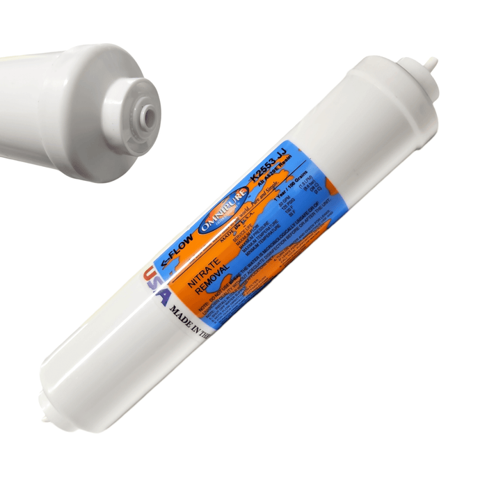 Omnipure K2553-JJ - 10" x 2" Nitrate Removal Inline Filter 1/4" Quick Connect Nitrate Removal | A520E Resin 1/4" QC PURE DIRECT USA 1 Pack