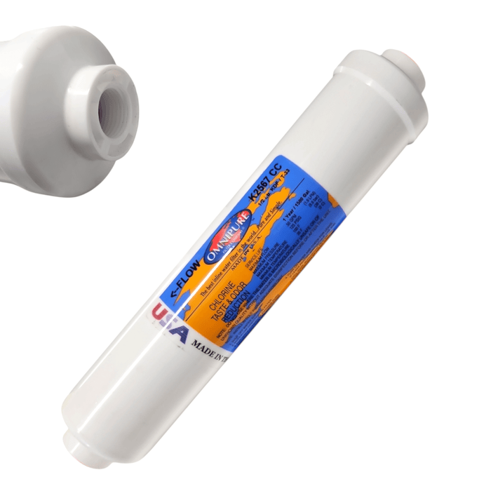 Omnipure K2567-CC Inline GAC + KDF-55 10" x 2 3/8"FPT KDF+GAC|Chlorine Bacteria Removal|3/8 QC Omnipure 1 Pack