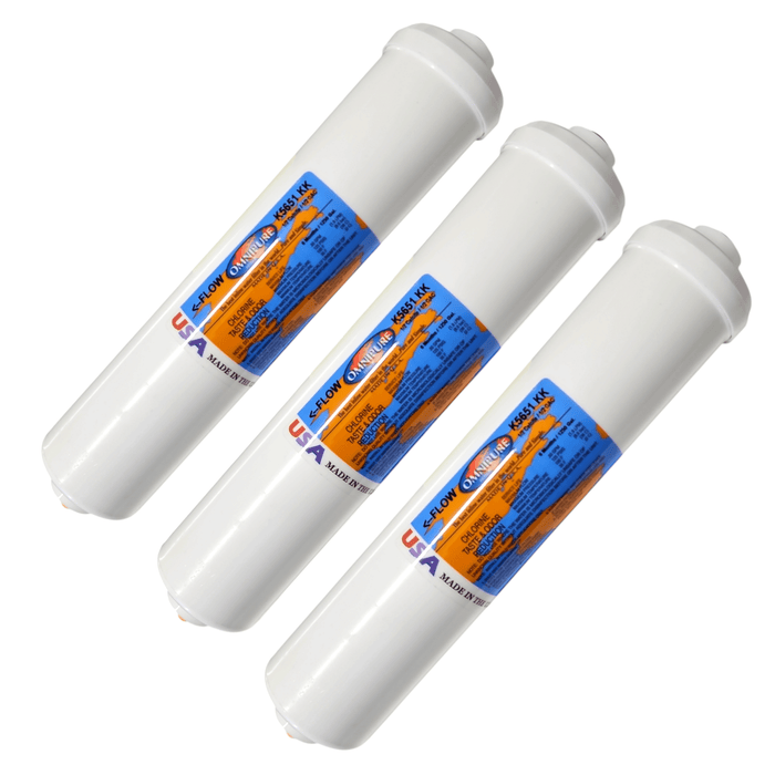 Omnipure K5651-JJ Inline Calcite/Magnesium 12" x 2.5" Port 1/4"QC 1/2 Calcite | 1/2 GAC 1/4"QC Omnipure 3 Pack