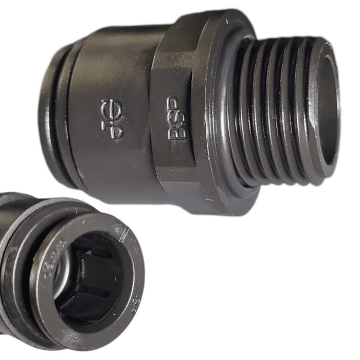 John Guest PM011514E Male Connector Black Plastic Size 15 MM Quick X 1/2" Bsp Metric Male Connector Black Acetal JOHN GUEST 1 Pack