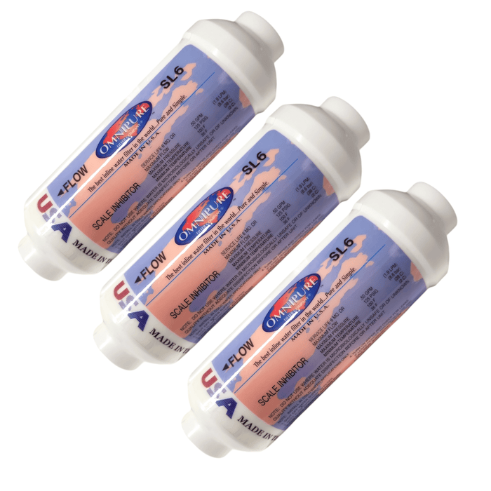Omnipure SL6 Inline Icemaker- 6" x 2"Filter All Phosphate 1/4" Female Thread Scale Inhibitor | All Phosphate Omnipure 3 Pack