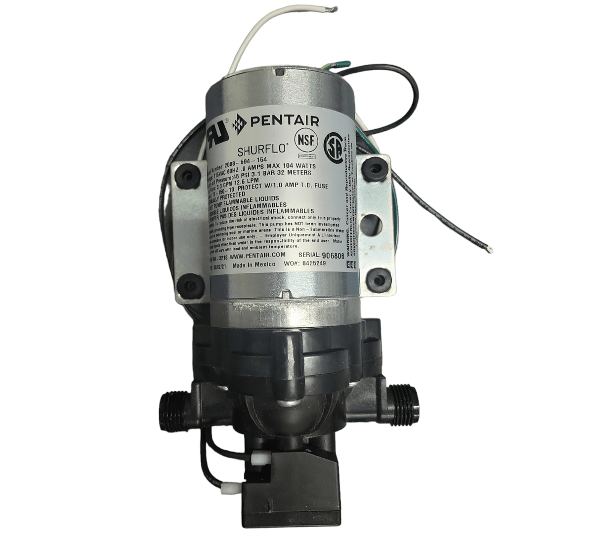 2088-594-144 RV Fresh Water Pump 115V AC 4.0 GPM - Self-Priming Diaphragm Pump With Pressure Switch