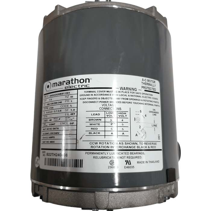 Marathon 4805 Electric 828 NEMA 48YZ Frame RO/Carbonator Motor (5KH32GNB811X) 1/3 HP 100-120V/240V AC Motors Marathon Motors 