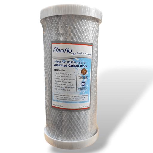 Whole House Carbon Block Water Filter 91241/N, 5 Micron, 4.5" x 10" – High Efficiency Filtration PuroFlo 1-Pack