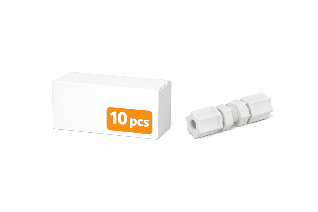 Jaco 20-4-P-PG- Polypropylene Bulkhead Union 1/4" OD Tube x 1/4" OD Tube (204PPG) Polypropylene Bulkhead Union Jaco 10-Pack 