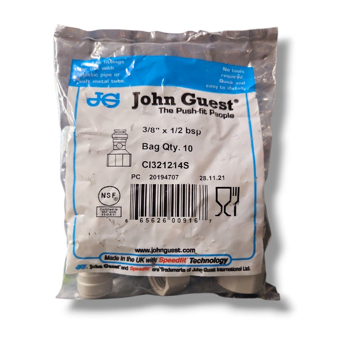 John Guest CI321214S Female Faucet Connector - 3/8" x 1/2" BSPT FAUCET CONNECTOR UNS Grey Acetal JOHN GUEST 10-Pack 