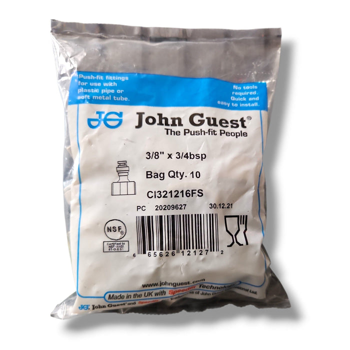 John Guest CI321216FS Female Faucet Connector - 3/8" x 3/4" BSP FAUCET CONNECTOR UNS Grey Acetal JOHN GUEST 10-Pack 