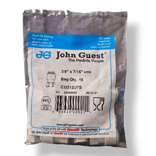 John Guest CI3212U7S Faucet Connector UNS - 3/8" x 7/16" UNS FAUCET CONNECTOR UNS Grey Acetal JOHN GUEST 10-Pack 