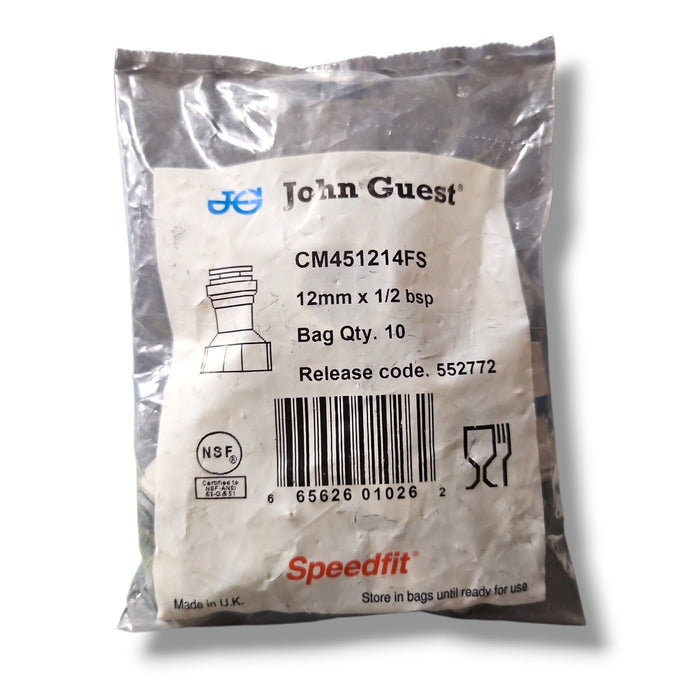 John Guest CM451214FS Female Adapter Metric- 12"mm x 1/2" BSP FEMALE CONNECTOR FEMALE Grey Acetal JOHN GUEST 10-Pack 