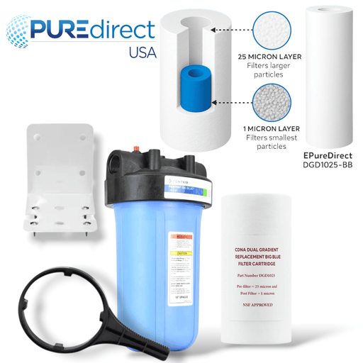 10" x4.5" Big Blue Whole House Water Filter Housing System w/ Sediment Filter Big Blue House Filtration Pure Direct USA 1 Pack 