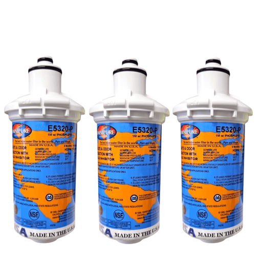 Omnipure E5320-P 6"x2.5" E-Series 1 Mic Carbon Block 1 oz Phosphate Scale Inhibitor Filter Carbon + Phosphate|Chlorine & Scale Inhibitor 6" Omnipure 3 Pack