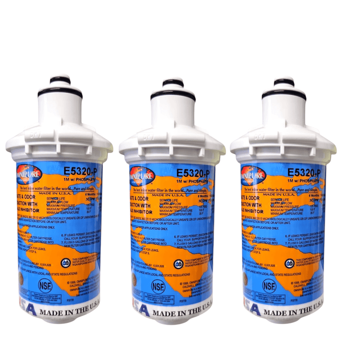 Omnipure E5320-P 6"x2.5" E-Series 1 Mic Carbon Block 1 oz Phosphate Scale Inhibitor Filter Carbon + Phosphate|Chlorine & Scale Inhibitor 6" Omnipure 3 Pack 