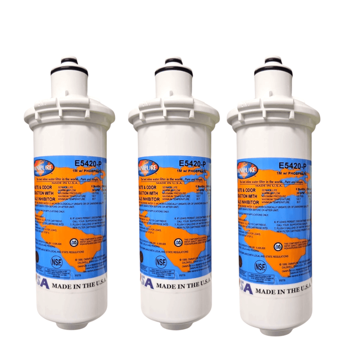 Omnipure E5420-P 8"x2.5" E-Series 1Mic Carbon Block 1oz Phosphate Scale Inhibitor Filter Carbon + Phosphate|Chlorine & Scale Inhibitor 8" Omnipure 3 Pack 
