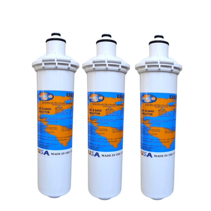 Omnipure E5505 10"x2.5" 5 Mic Carbon Block Water Filter E-Series Sediment Filter|Dirt Sand Reduction 10" Omnipure 3 Pack 