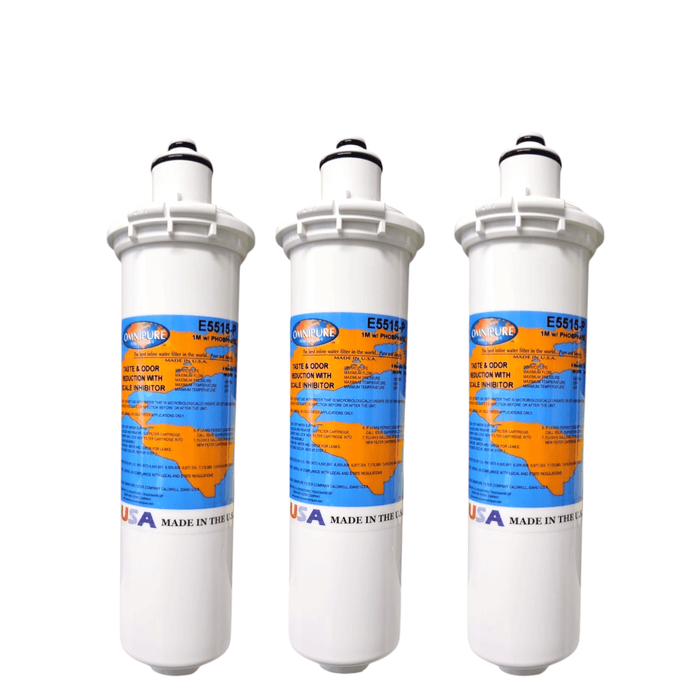 Omnipure E5515-P 10"x2.5" E-Series 1 Mic Carbon Block Phosphate Scale Inhibitor Filter Carbon + Phosphate|Chlorine & Scale Inhibitor 10" Omnipure 3 Pack 
