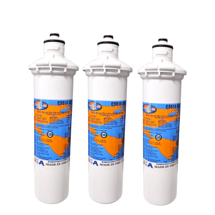 Omnipure E5515 SB Water Filter 10"x2.5" Diameter E-Series Carbon Block 1M E-Series|Carbon Filters|10"length Omnipure 3 Pack 