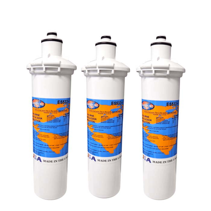 Omnipure E5533 Water Filter 10"x2.5" Diameter E-Series T33 GAC Carbon E-Series|Carbon Filters|10"length Omnipure 3 Pack 