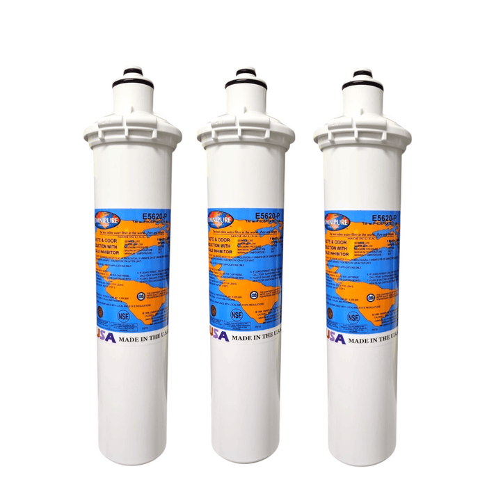 Omnipure E5620-P 12"x2.5" E-Series 1Mic Carbon Block Phosphate Scale Inhibitor Filter Carbon + Phosphate|Chlorine & Scale Inhibitor 12" Omnipure 3 Pack 
