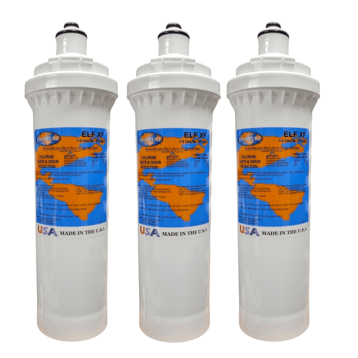 Omnipure ELF XF 1/3 Calcite 2/3 GAC 4" x 12.5" 5 Mic Carbon Block Filter (Everpure-Compatible) ELF-Series |Calcite + Carbon| Chlorine Acid Neutralizer Omnipure 3 Pack 