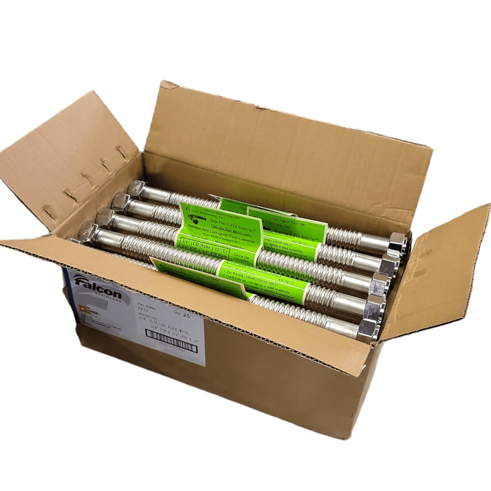 3/4" FIP Corrugated Super-Flex Water Heater Connector, 3/4" ID (12" Length) Falcon FF-12 3/4" Female SS Flex Connectors Falcon Stainless 25 Pack 