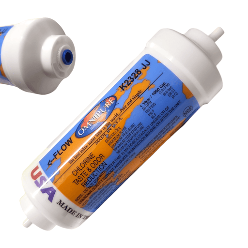 Omnipure K2328-JJ Inline GAC 6" x 2" Postfilter 1/4" Tube GAC/Chlorine /Taste 1/4" Quick Connect Omnipure 1 Pack 