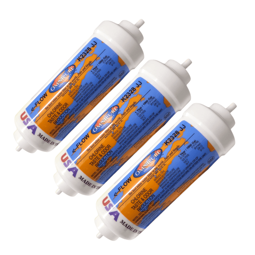 Omnipure K2328-JJ Inline GAC 6" x 2" Postfilter 1/4" Tube GAC/Chlorine /Taste 1/4" Quick Connect Omnipure 3 Pack
