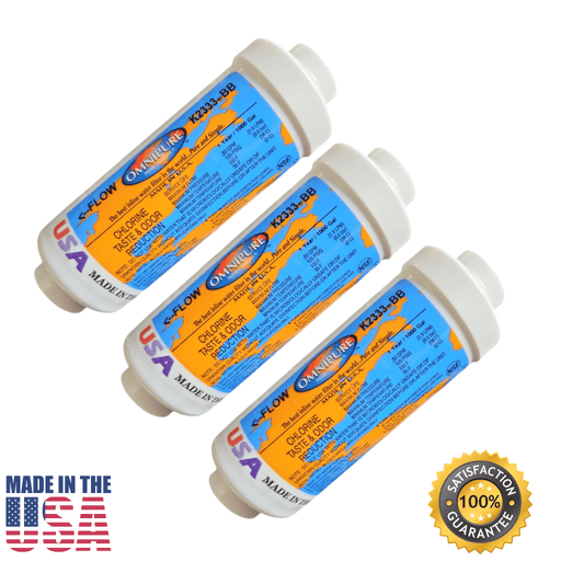 Omnipure K2333-BB Carbon filter for Chlorine and Taste 6"x 2" for 1/4" FPT 6" Chlorine Taste Reduction 1/4" FPT to 3/8" FPT Omnipure 3 Pack 