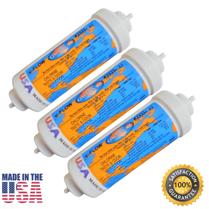 Omnipure K2333-JJ Inline GAC 6" x 2" Postfilter 1/4" Tube Omnipure 6" Chlorine Taste Reduction Omnipure 3 Pack 
