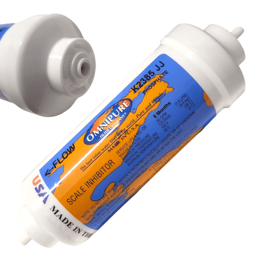 Omnipure K2385-JJ Inline Icemaker- 6" x 2"Filter Everpure Compatible IN-6 CG-S 1/4" Quick Connect w/ Polyphosphate Scale Inhibitor | All Phosphate Omnipure 1 Pack