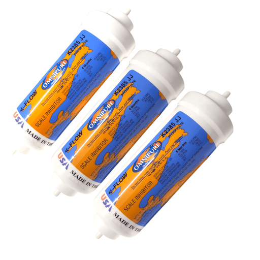 Omnipure K2385-JJ Inline Icemaker- 6" x 2"Filter Everpure Compatible IN-6 CG-S 1/4" Quick Connect w/ Polyphosphate Scale Inhibitor | All Phosphate Omnipure 3 Pack