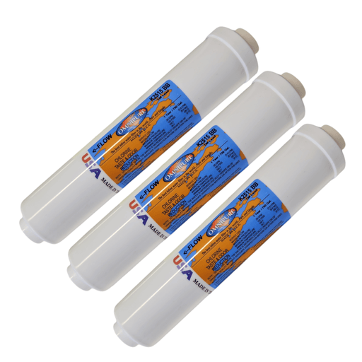 Omnipure K2515-BB Inline GAC 10" x 2" Postfilter 1/4"FPT GAC| Chlorine |1/4" Female FPT Omnipure 3 Pack 