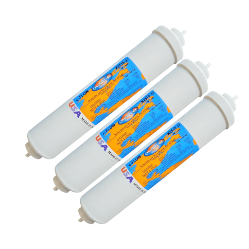 Omnipure K2515-JJ Inline GAC 10" x 2" Postfilter 1/4 Quick connect Tube GAC| Chlorine Removal 1/4"QC Omnipure 3 Pack 