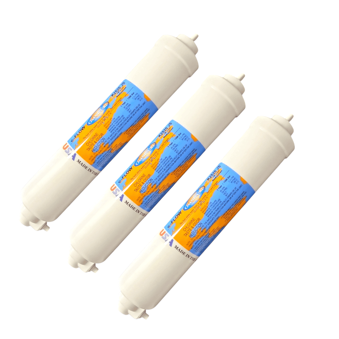 Omnipure K2520-JS 1Mic Inline Carbon Block 10" x 2" Postfilter 1/4"FQC Elbow GAC| Chlorine Removal 1/4"Elbow QC Omnipure 3 Pack 