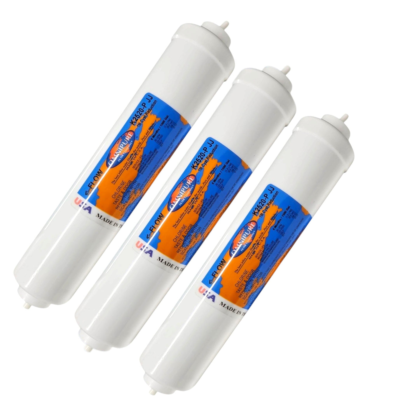 Omnipure K2520-P-JJ Phosphate water filter for Icemaker Scale Inhibitor - 10 x 2 1/4" Quick Connect GAC|Phosphate|Chlorine Scale Inhibitor 1/4" QC Omnipure 3 Pack 
