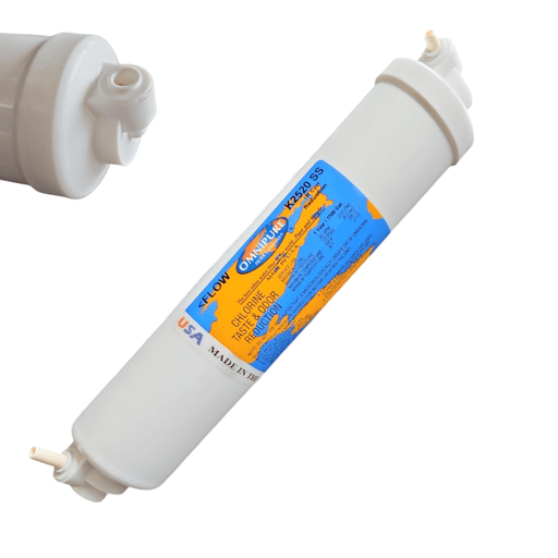Omnipure K2520-SS Inline GAC 10" x 2" Postfilter 1/4" Elbow Tube GAC| Chlorine Removal 1/4"Elbow QC Omnipure 1 Pack 