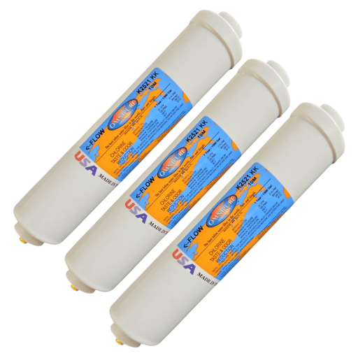 Omnipure K2521-KK Inline GAC 10" x 2" Postfilter 3/8 Quick connect Tube GAC| Chlorine Removal 3/8" QC Omnipure 3 Pack 
