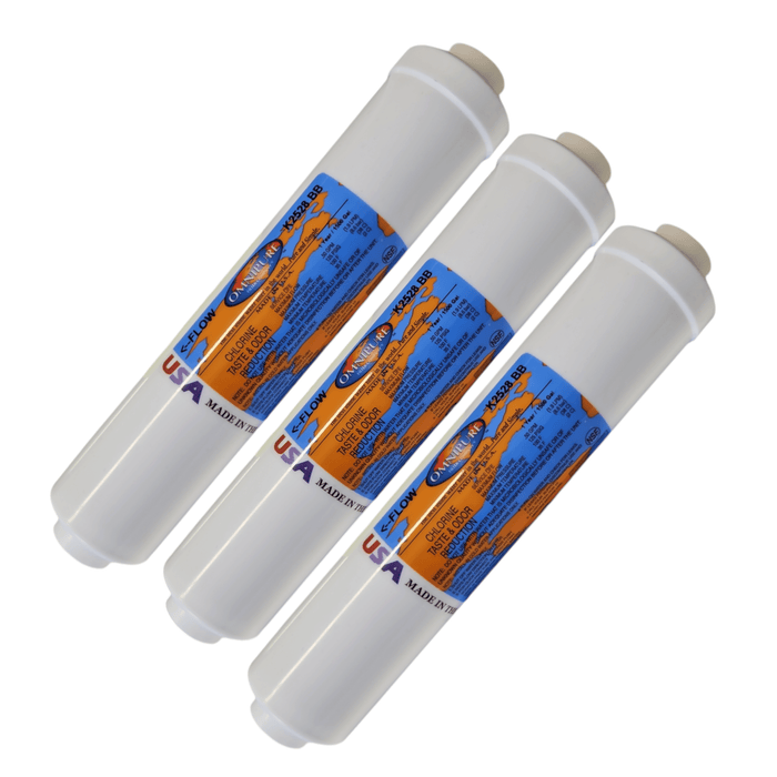 Omnipure K2528-BB Inline GAC 10" x 2" Postfilter 1/4"FPT GAC| Chlorine |1/4" Female FPT Omnipure 3 Pack 