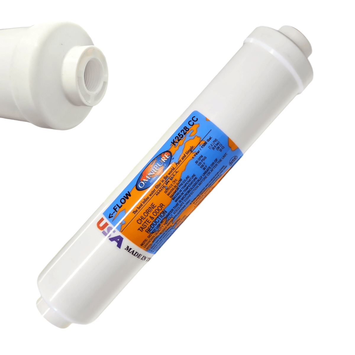 Omnipure K2328-JJ Aktivkohlefilter – 2x6 T28, 1/4 Zoll Quick-Connect, Für RO-Systeme, Kühlschränke & Untertischgeräte