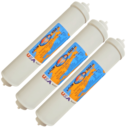Omnipure K2528-JJ Inline GAC 10" x 2" Postfilter 1/4" Tube GAC| Chlorine Removal 1/4"Quick Connect Omnipure 3 Pack 