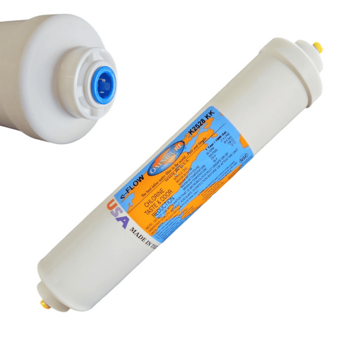 Omnipure K2528-KK Inline GAC 10" x 2" Postfilter 3/8 Quick connect Tube GAC| Chlorine Removal 3/8" QC Omnipure 1 Pack 