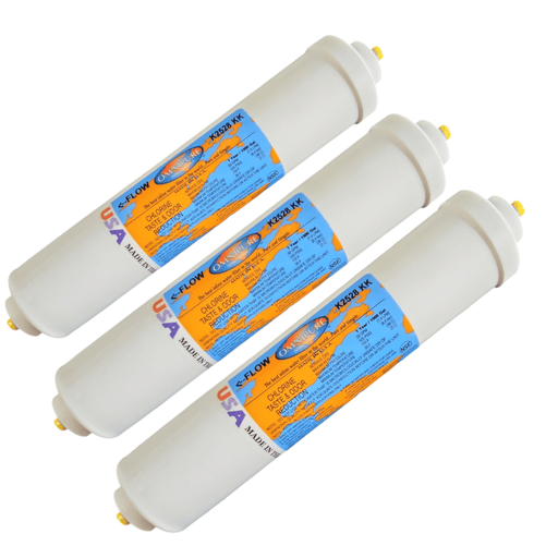 Omnipure K2528-KK Inline GAC 10" x 2" Postfilter 3/8 Quick connect Tube GAC| Chlorine Removal 3/8" QC Omnipure 3 Pack 