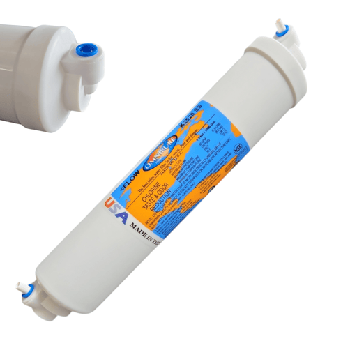 Omnipure K2528-SS Inline GAC 10" x 2" Postfilter 1/4" Elbow Tube GAC| Chlorine Removal 1/4"Elbow QC Omnipure 1 Pack 