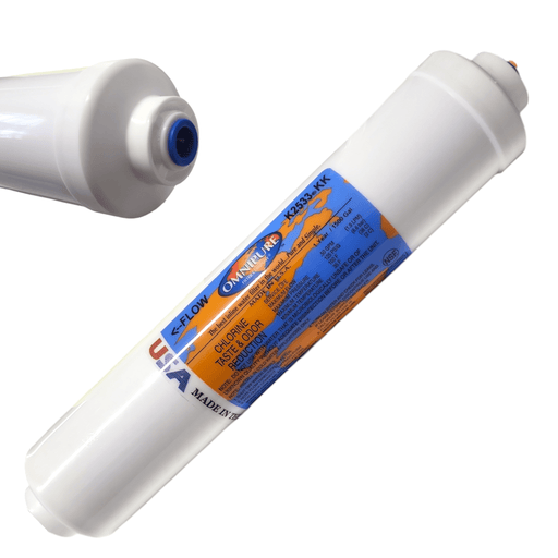 Omnipure K2533-KK Inline GAC 10" x 2" Postfilter 3/8 Quick connect Tube GAC| Chlorine Removal 3/8" QC Omnipure 1 Pack