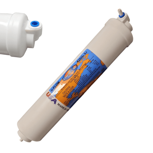 Omnipure K2533-SS Inline GAC 10" x 2" Postfilter 1/4" Elbow Tube GAC| Chlorine Removal 1/4"Elbow QC Omnipure 1 Pack