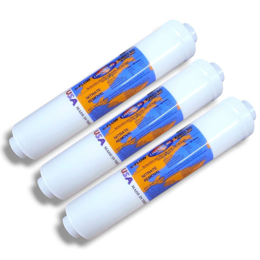 Omnipure K2553-BB - 10" x 2" Nitrate Removal Inline Filter 1/4" Female Port Thread Nitrate Removal | A520E Resin 1/4" FPT Omnipure 3 Pack 