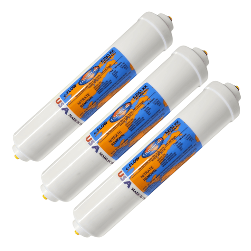 Omnipure K2553-BB - 10" x 2" Nitrate Removal Inline Filter 1/4" Female Port Thread Nitrate Removal | A520E Resin 1/4" FPT PURE DIRECT USA 3 Pack 