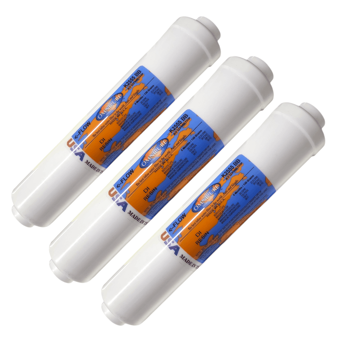 Omnipure K2555-BB DI RESIN 2"x10" Deionizing Mixed Bed Filter 1/4" FNPT DI Resin|Mixed Bed Lower TDS|1/4"NPT Omnipure 3 Pack 